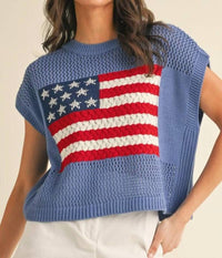 Anniewear - American Flag Open Knit Sweater Top