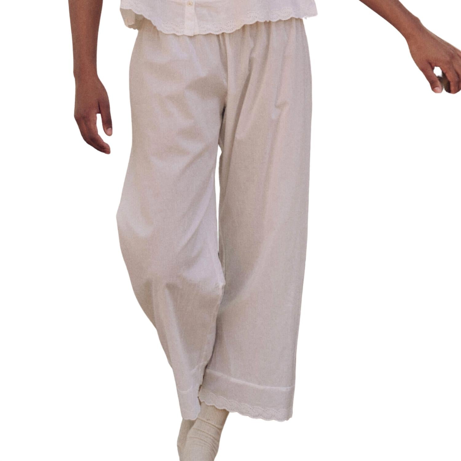 THE GREAT. Women's The Eyelet Easy Sleep Pant in true white - women's pants