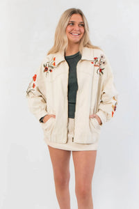 Veveret - Autumn Blooms Embroidered Denim Jacket