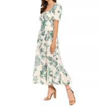 London Times - Square Neck Puff Sleeves Midi Dress