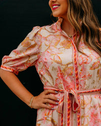 Jade - Aloha Bloom Button Front Short Sleeve Midi Dress