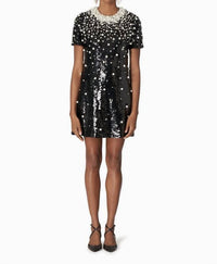 Carolina Herrera Embellished Mini Shift Dress with Pearlescent Detail in black pearl - women's dress