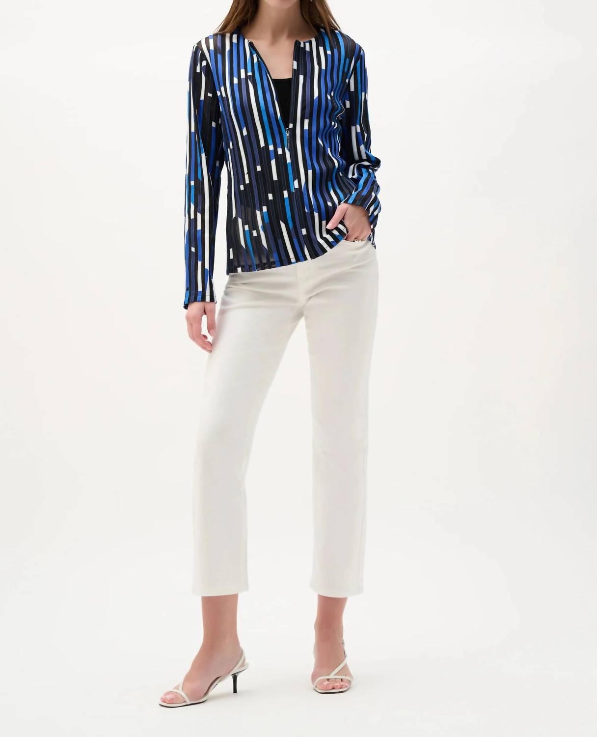 Joseph Ribkoff - Mesh And Satin Geometric Print Fitted Jacket Style