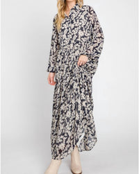 Calista - Oslo Long Sleeve Floral Patterned Tiered Midi Dress
