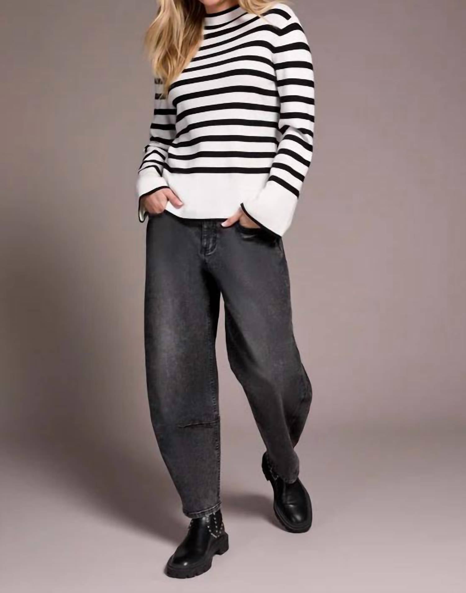 Tribal - Stripe Funnel Neck Sweater