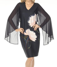 Joseph Ribkoff - Chiffon Cape Sleeves Floral Dress