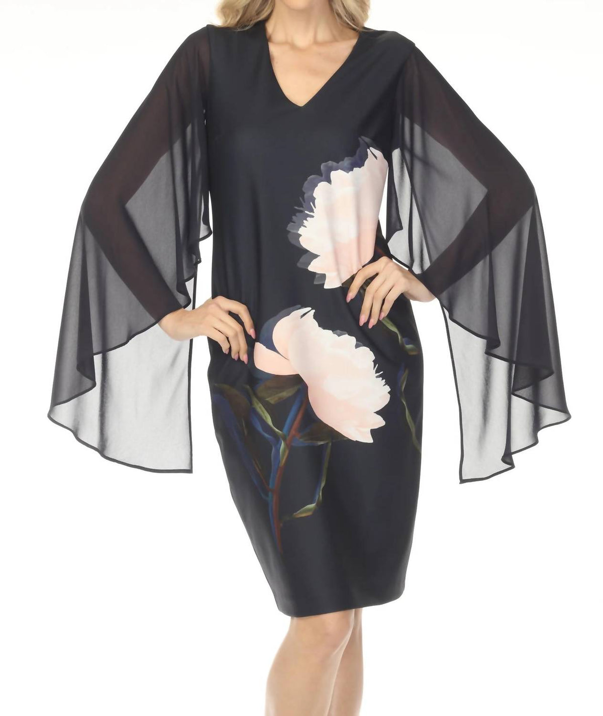 Joseph Ribkoff - Chiffon Cape Sleeves Floral Dress
