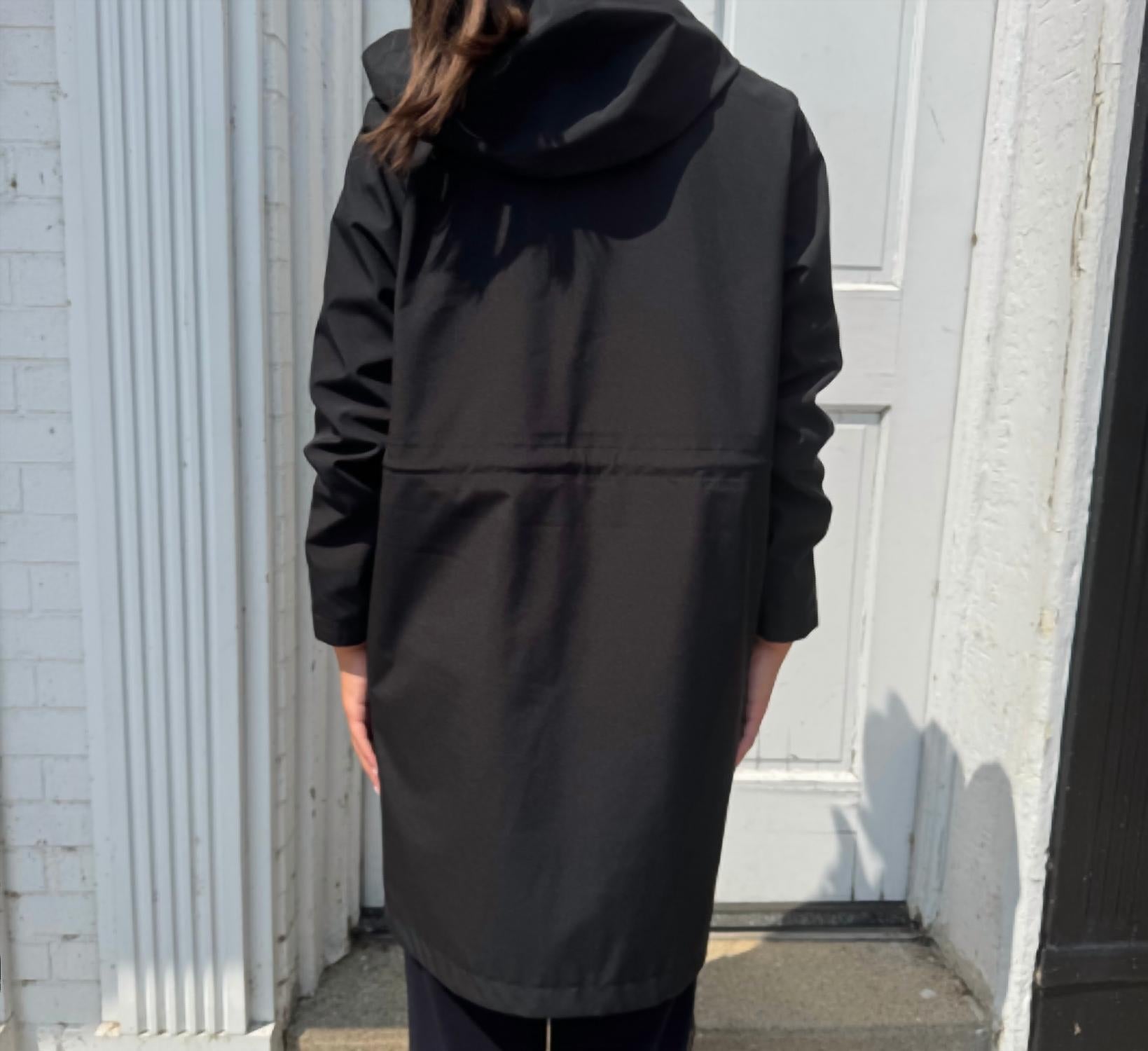 NIKKI JONES Long Lightweight Raincoat With Hood in black - women's jacket - alternate view