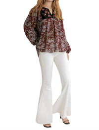 Umgee - Embroidered Velvet Yoke Floral Blouse