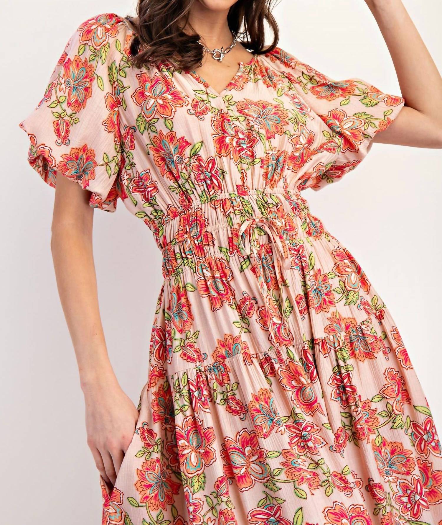 Easel - Printed Peach Blossom Maxi Dress