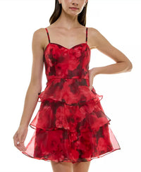 BCX Elegant Ruffle Fit & Flare Dress in red - women's dress
