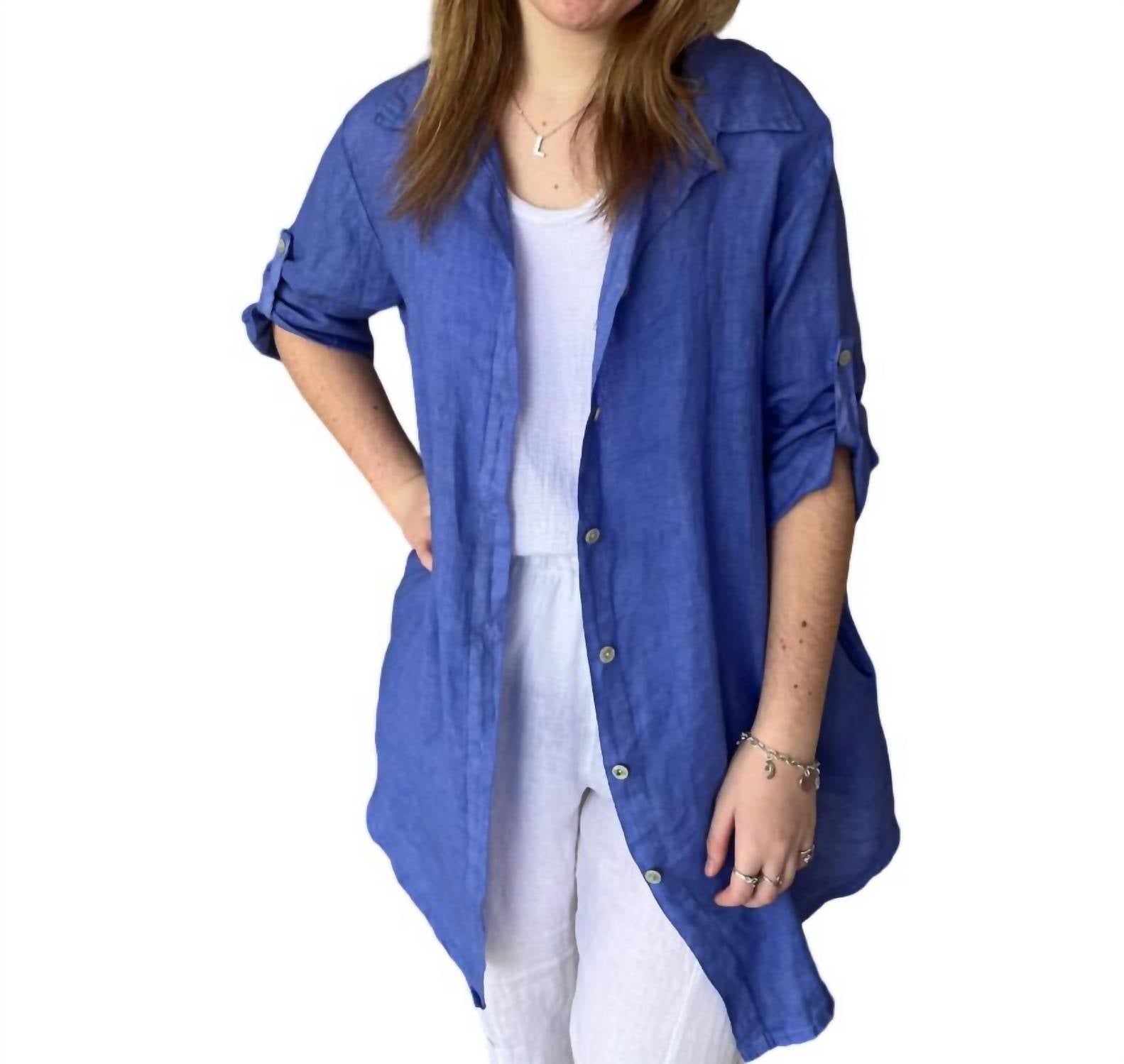 Tempo Paris - Oversized Linen Button Front Shirt