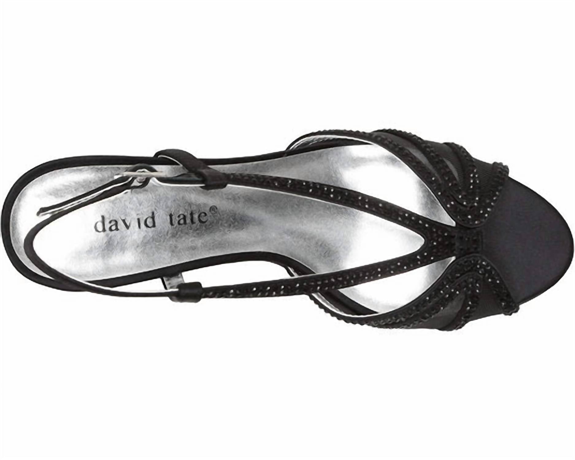 David Tate Women's Refined Sandal in black satin - women's sandal - detail view