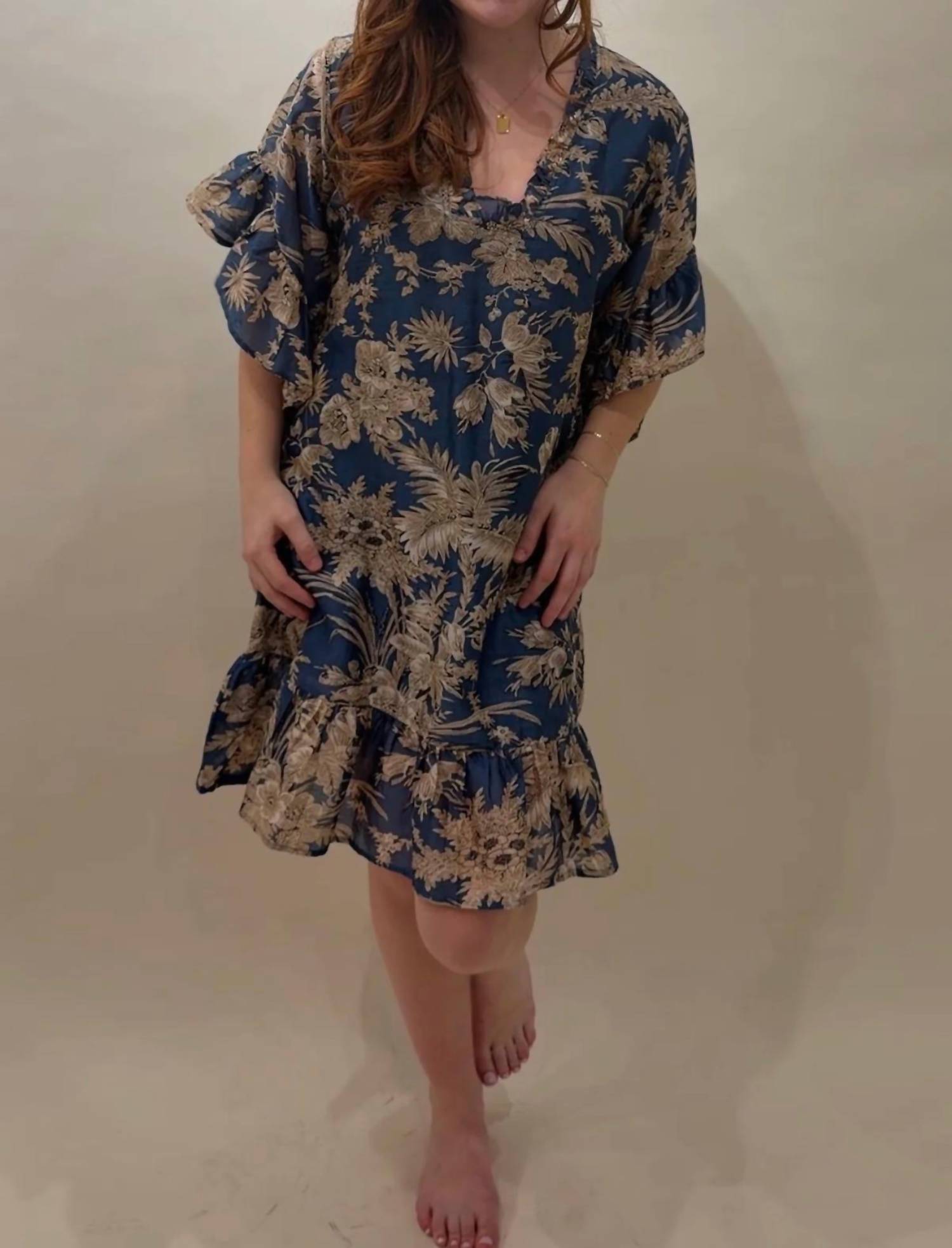 Fitzroy & Willa - Ruffled Cotton Caftan Mini Dress