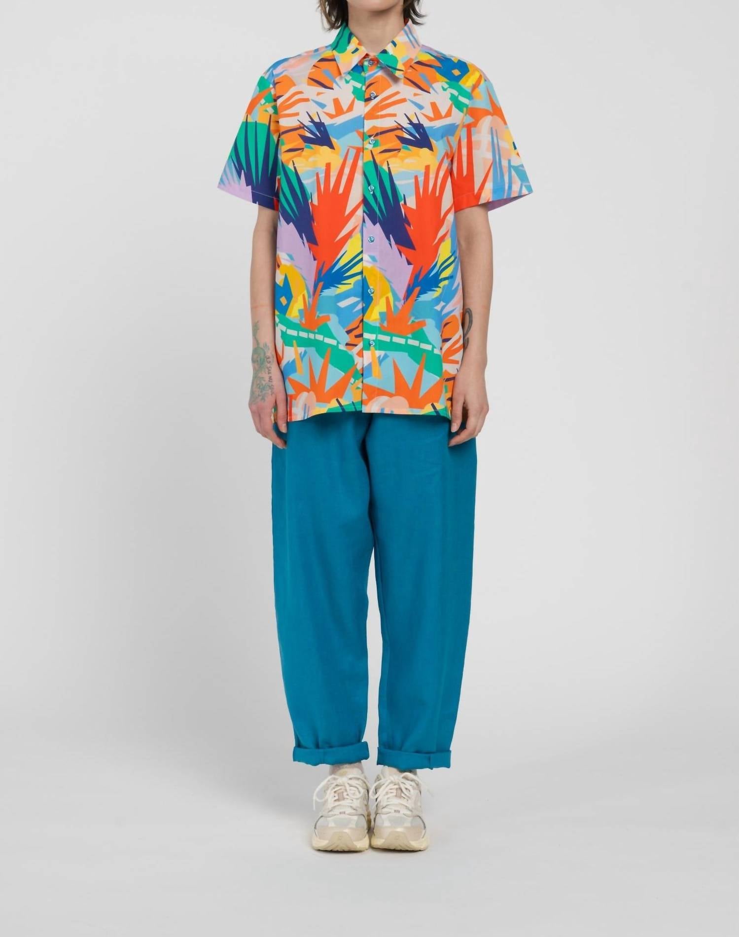 LĀU Peppe Printed Cotton Shirt in macarena luzi - women's shirt