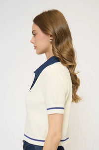 Central Park West - Eden Short Sleeve Denim Collared Polo Top