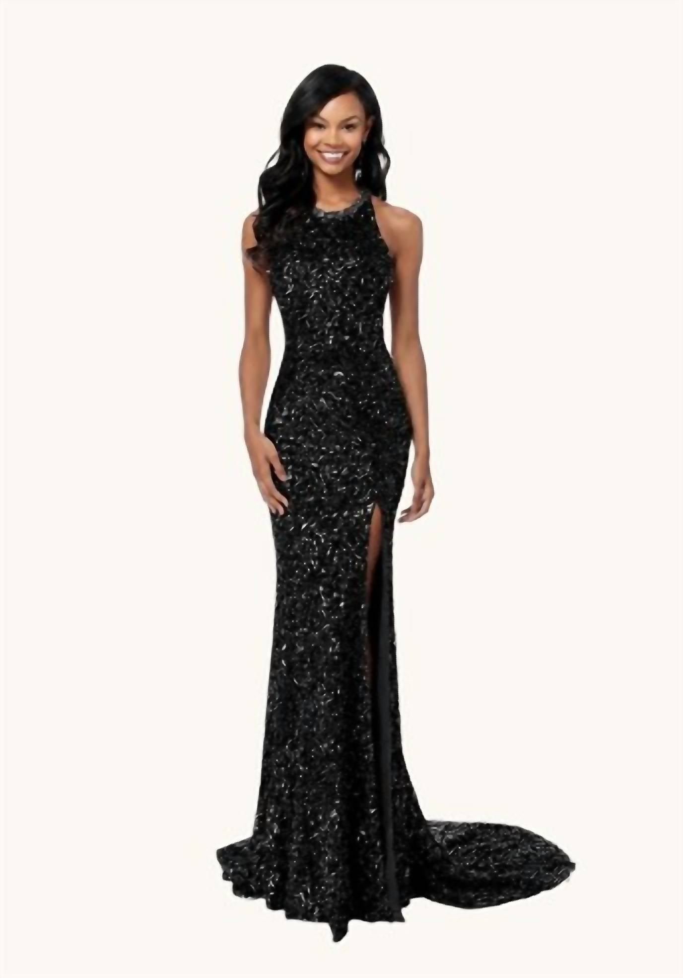 Sherri Hill - Open Back High Slit Halter Gown