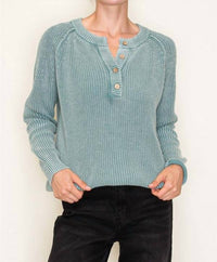 Staccato - Washed Yarn Henley Neck Half Button Sweater