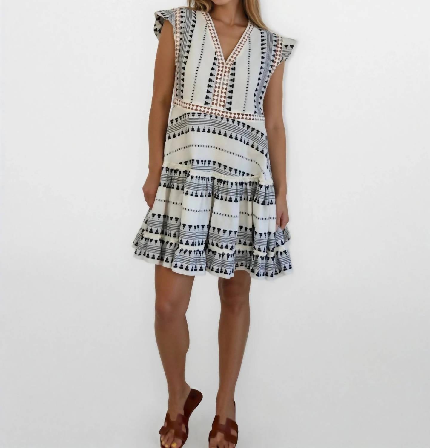 NIBI MTK Shayna Woven Mini Dress in black cream - women's dress
