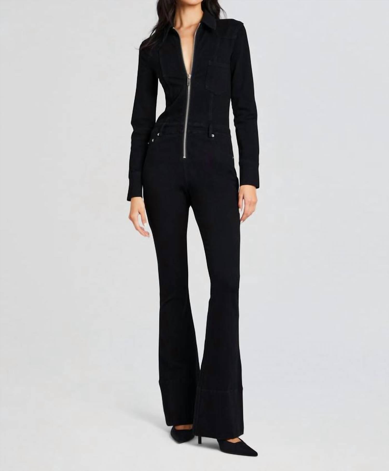 SER.O.YA Deedee Long Sleeve Flare Leg Jumpsuit in black - women's pants
