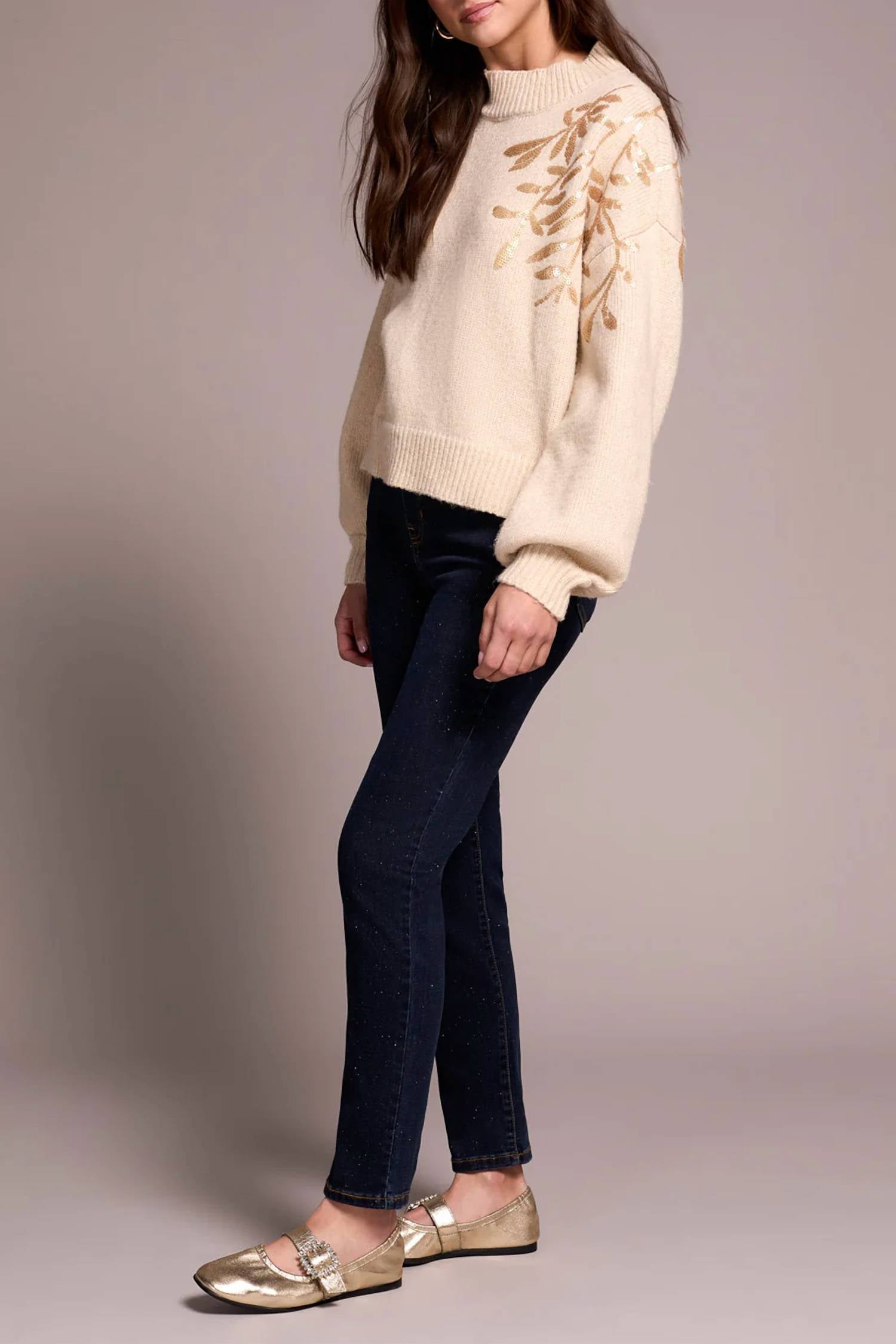 Tribal - Long Sleeve Mock Neck Sweater With Sequins
