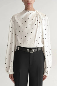A.L.C. Blaire Long Sleeve Top in cream black - women's blouse - detail view
