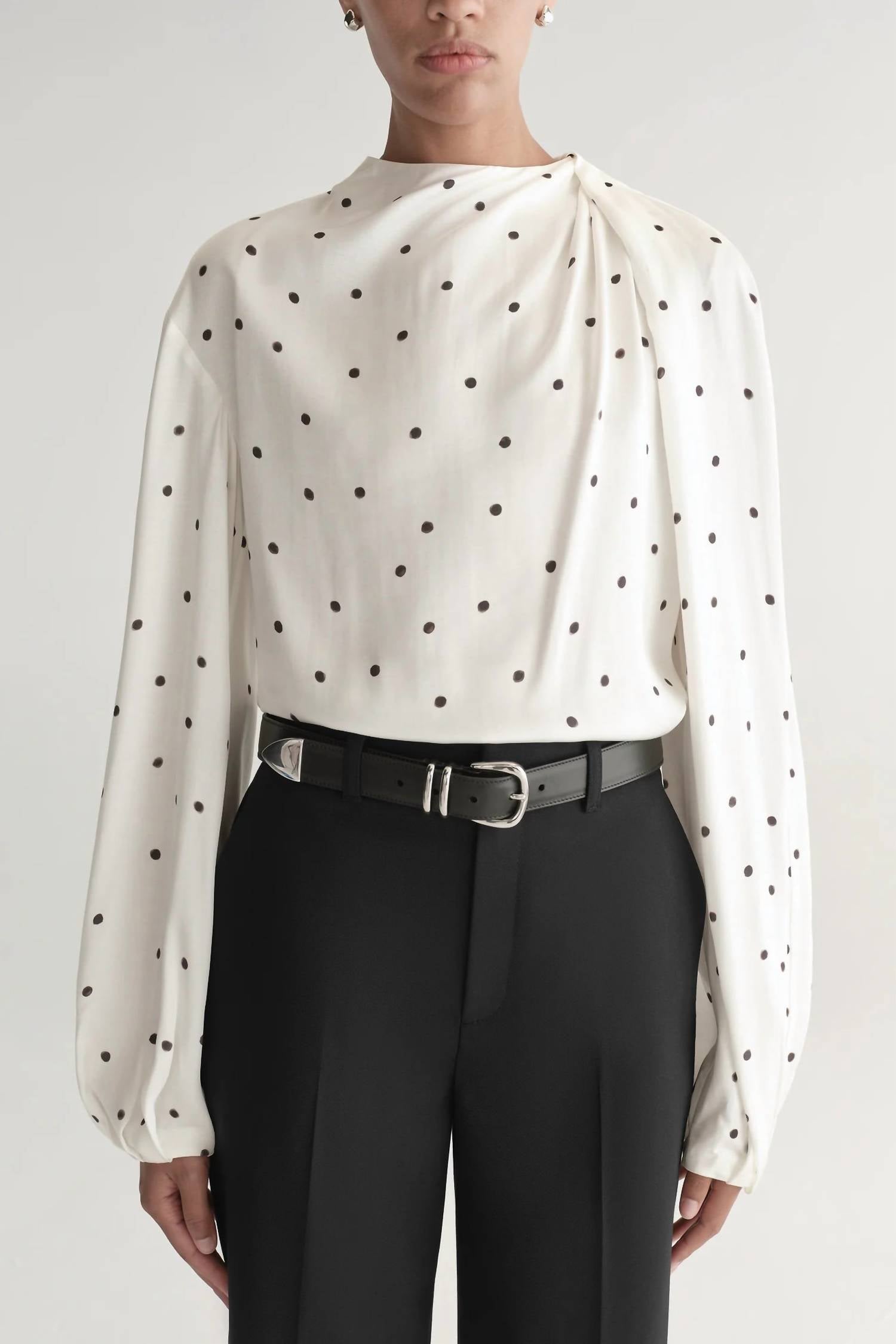 A.L.C. Blaire Long Sleeve Top in cream black - women's blouse - detail view