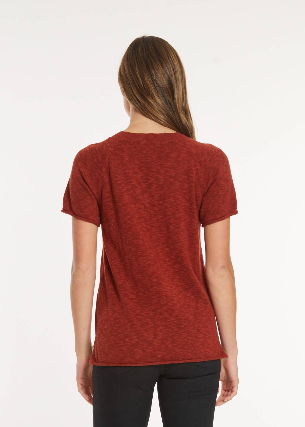 Mododoc - Short Sleeve Open V Neck Sweater