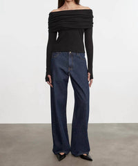 Enza Costa Cashmere Off Shoulder Top in black - women's sweater
