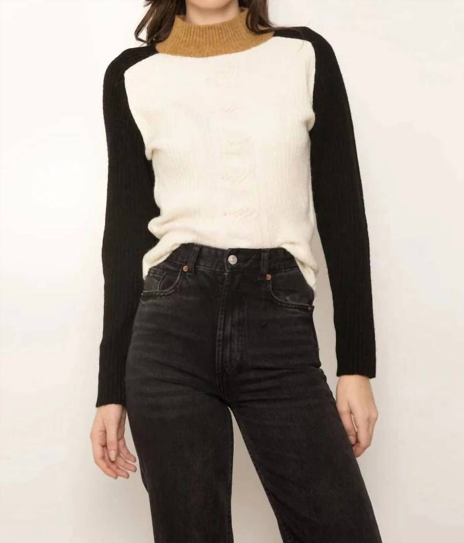 Central Park West Colorblock Tneck Sweater in ivory - women's sweater