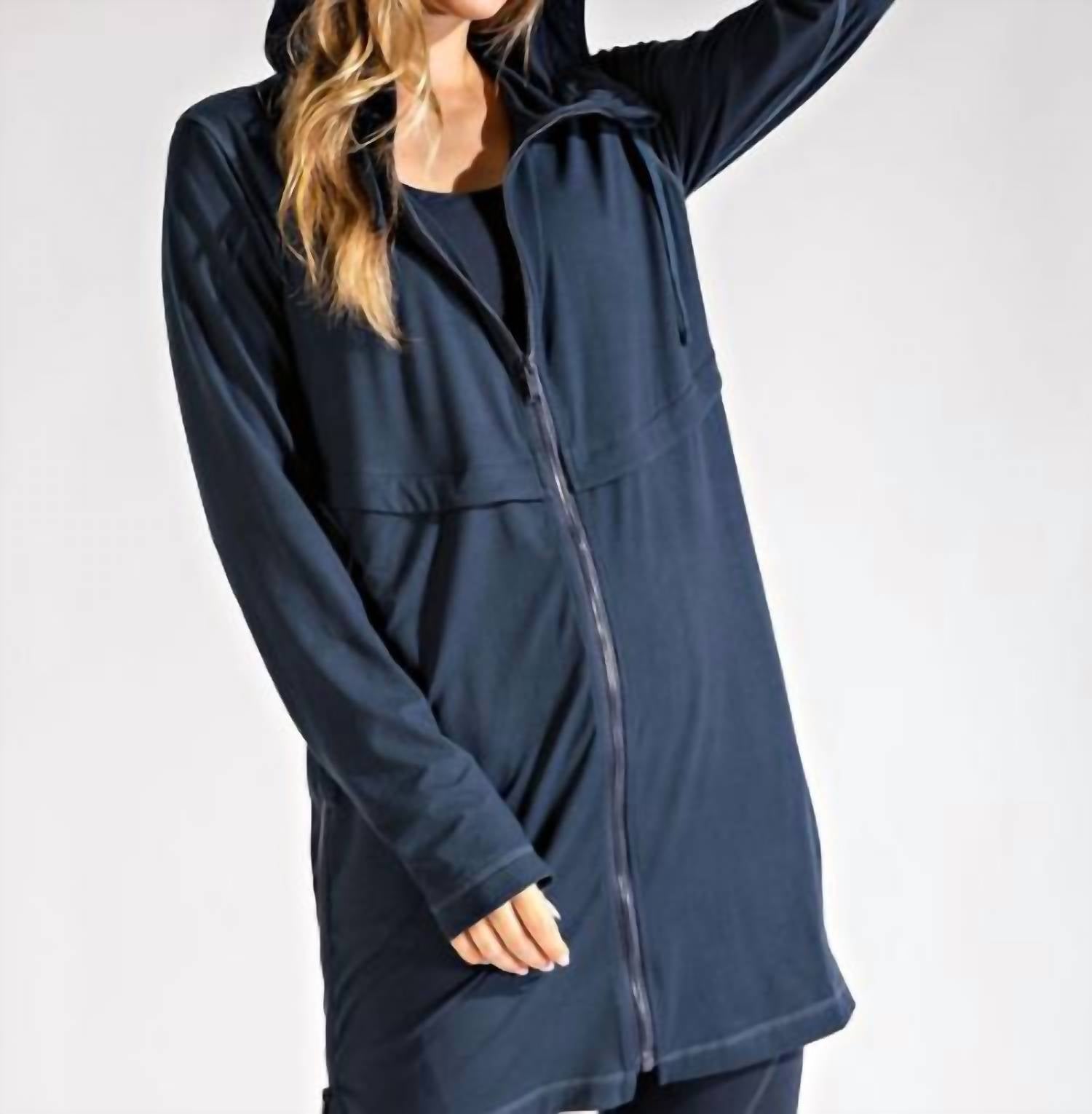 RAE MODE Long Hooded Active Jacket in nocturnal navy - women's jacket