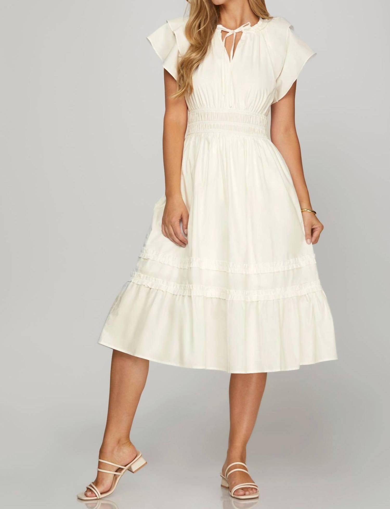 She + Sky - Sierra Ruffle V-neck Midi Dress