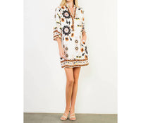 THML Floral Border Print Split Neck Tunic Dress in white - women's dress - view 7