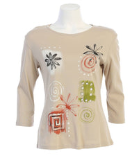 Jess & Jane - Women's Patchwork Printed Cotton Top - Plus