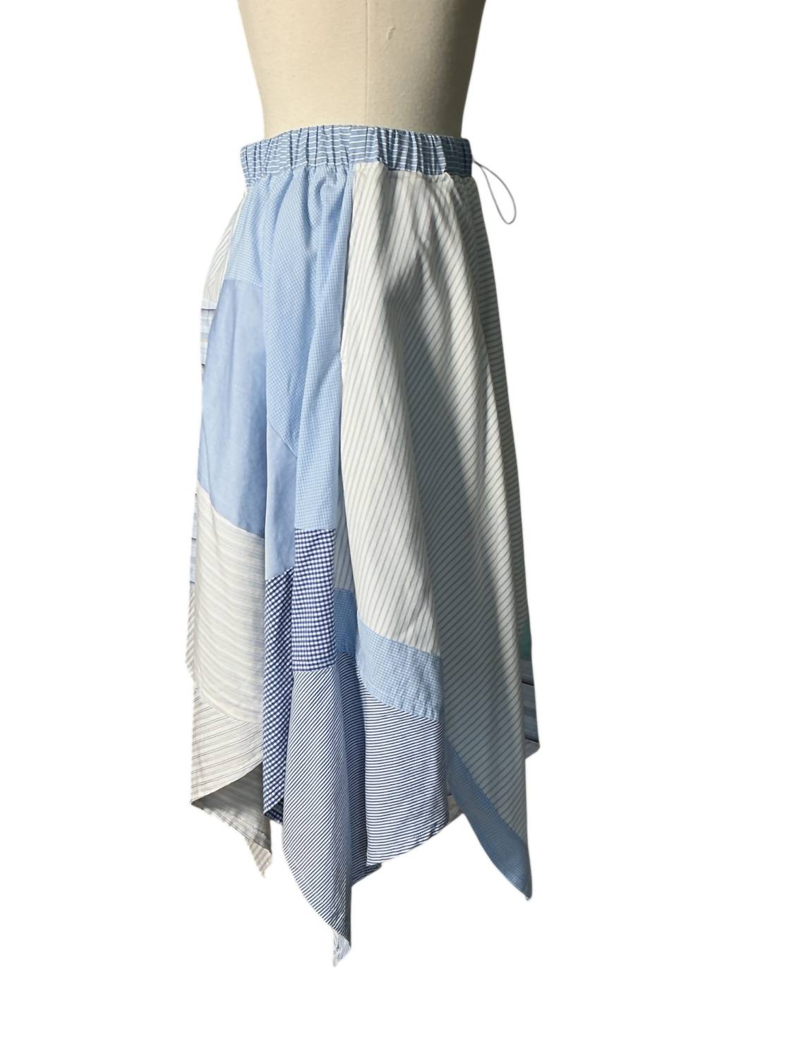 Mint ReWorks Women's Carter Upcycled Men's Shirting Hankerchief Midi Skirt in white - women's skirt - detail view