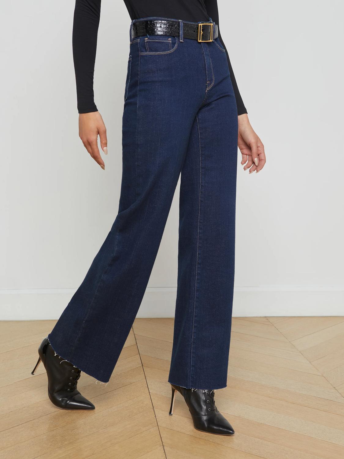 L'Agence Scottie High Rise Wide Leg Jean in koval - women's jeans - detail view
