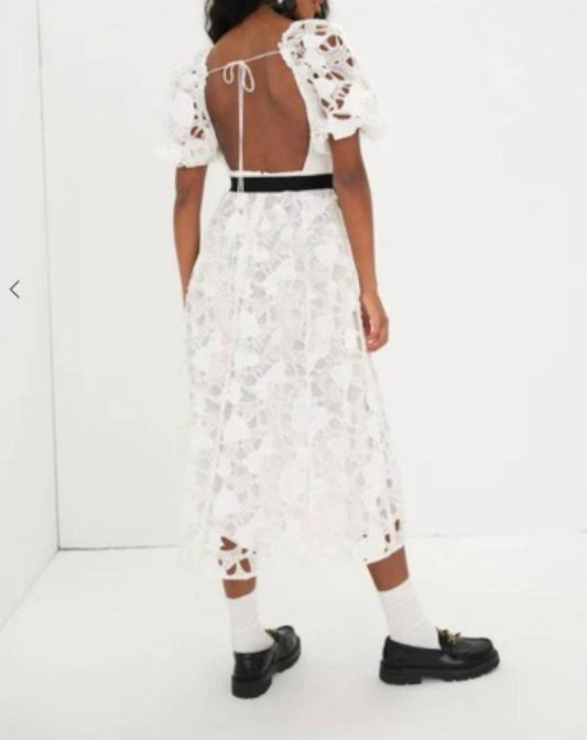 For Love & Lemons - Marlene Heart Embroidery Puff Sleeve Midi Dress