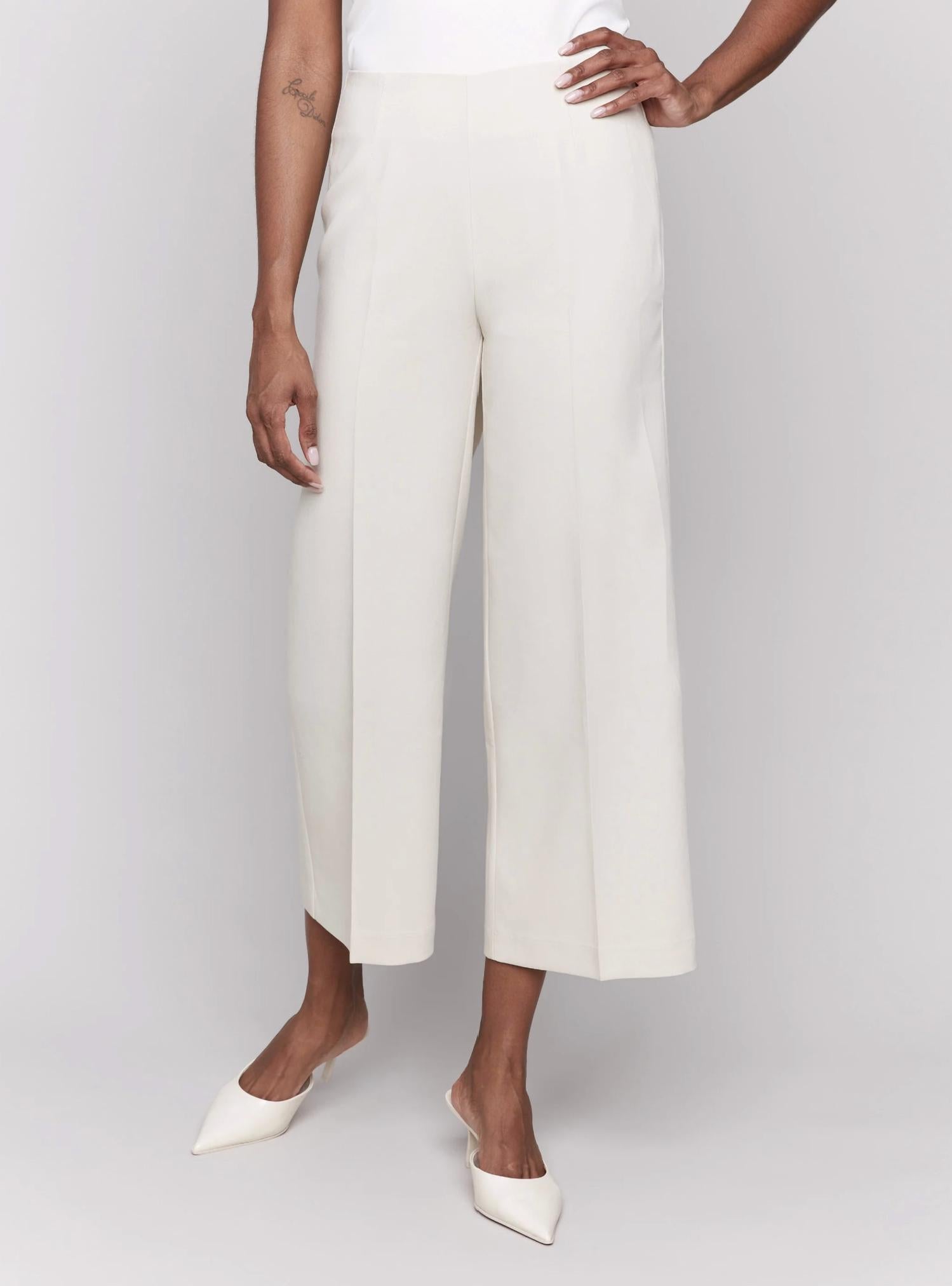 CHARLIE B Wide Leg Side Zip Pants in beige - women's pants