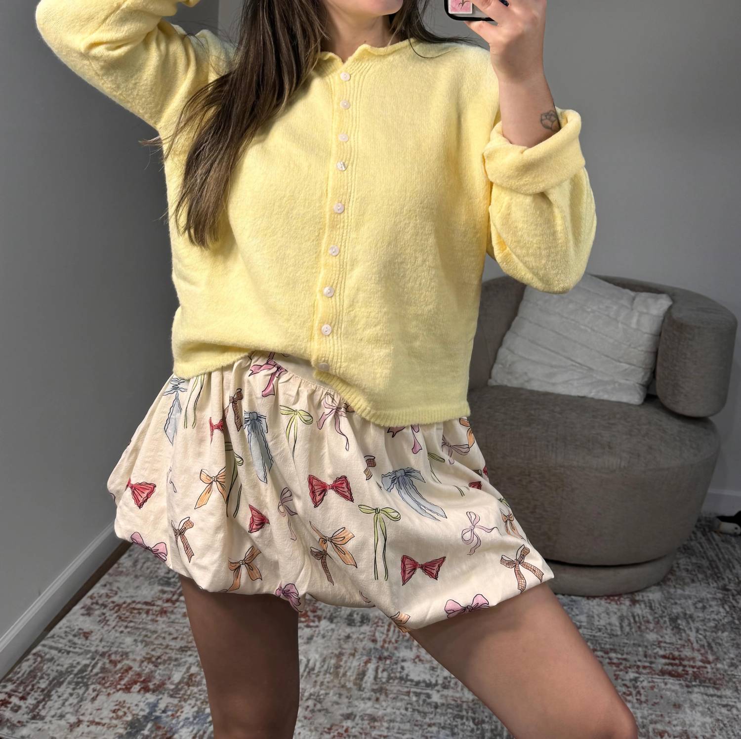 Bailey Rose - Abby Bow Print Bubble Mini Skirt