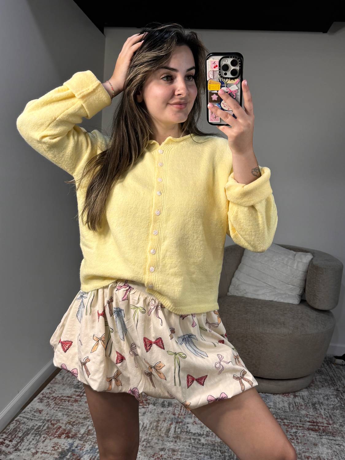 Bailey Rose - Abby Bow Print Bubble Mini Skirt