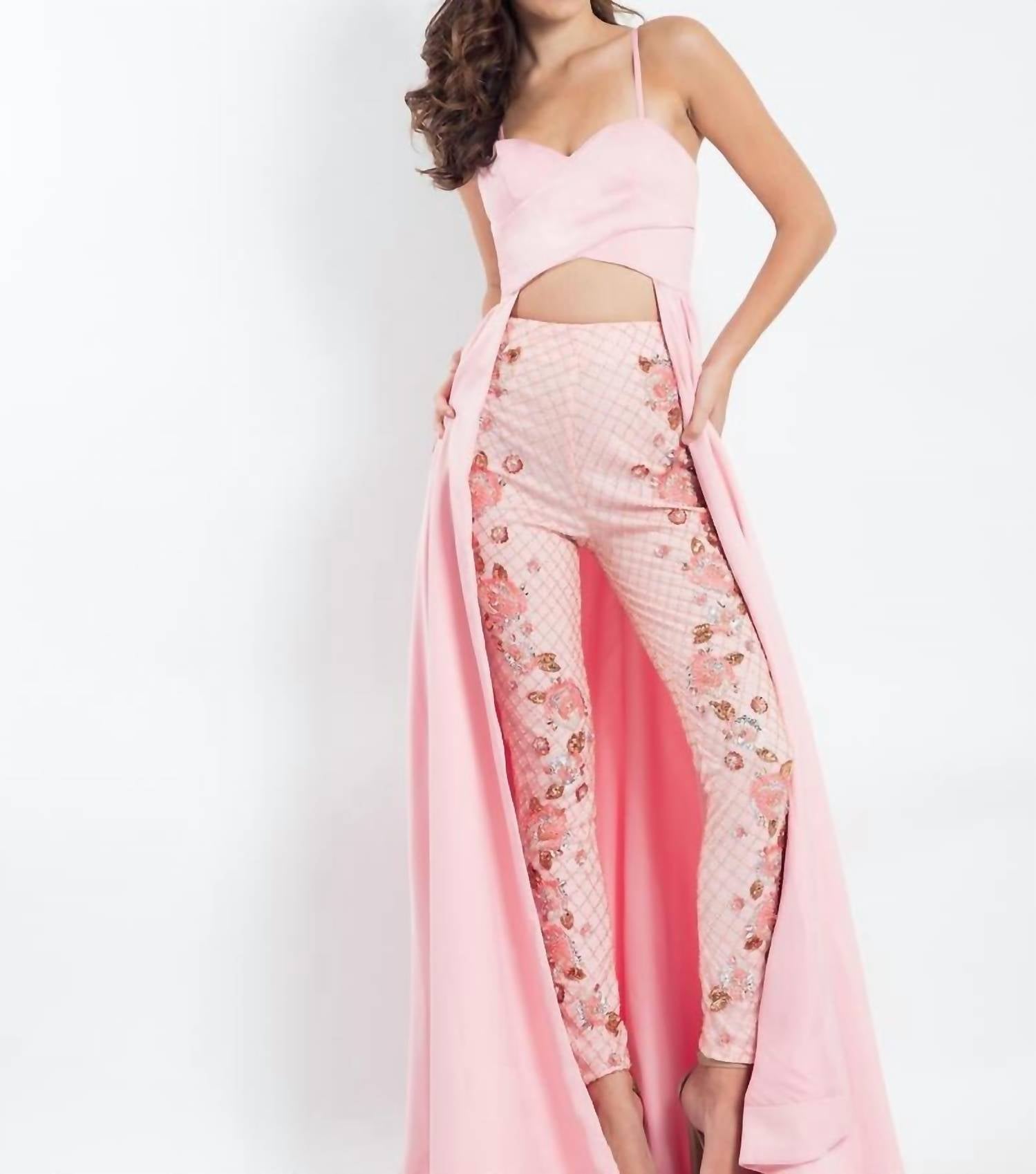 Rachel Allan - Stretch Satin Gown With Beaded Pants