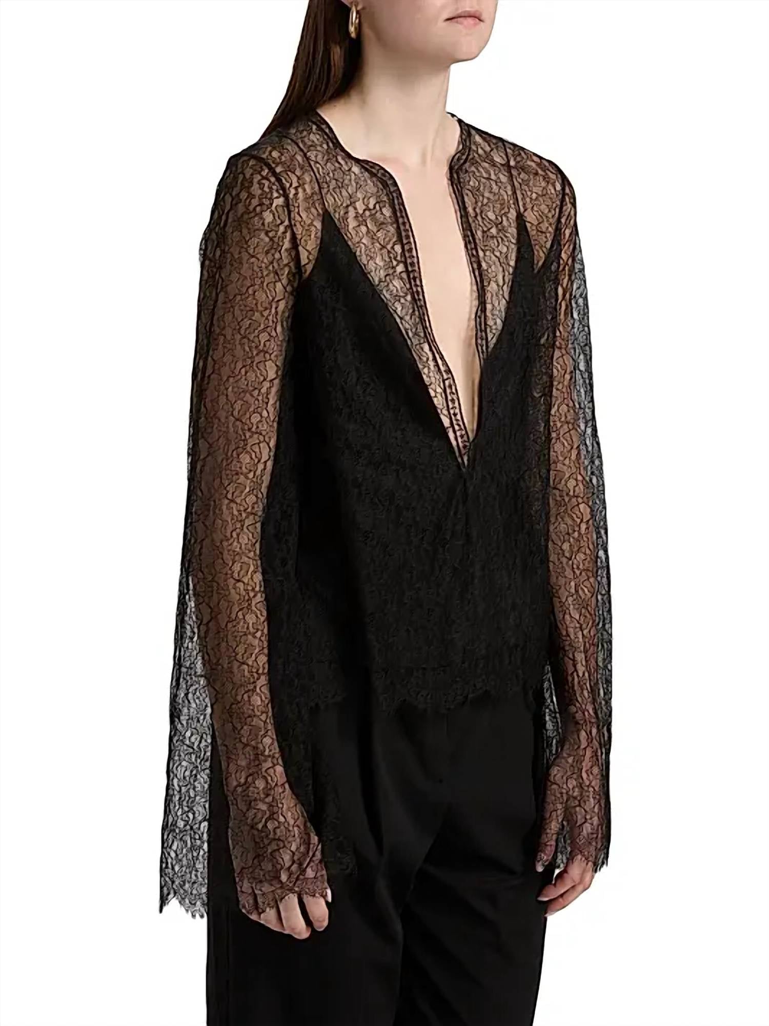Brandon Maxwell Eloise Relax Lace Top in black - women's blouse - alternate view