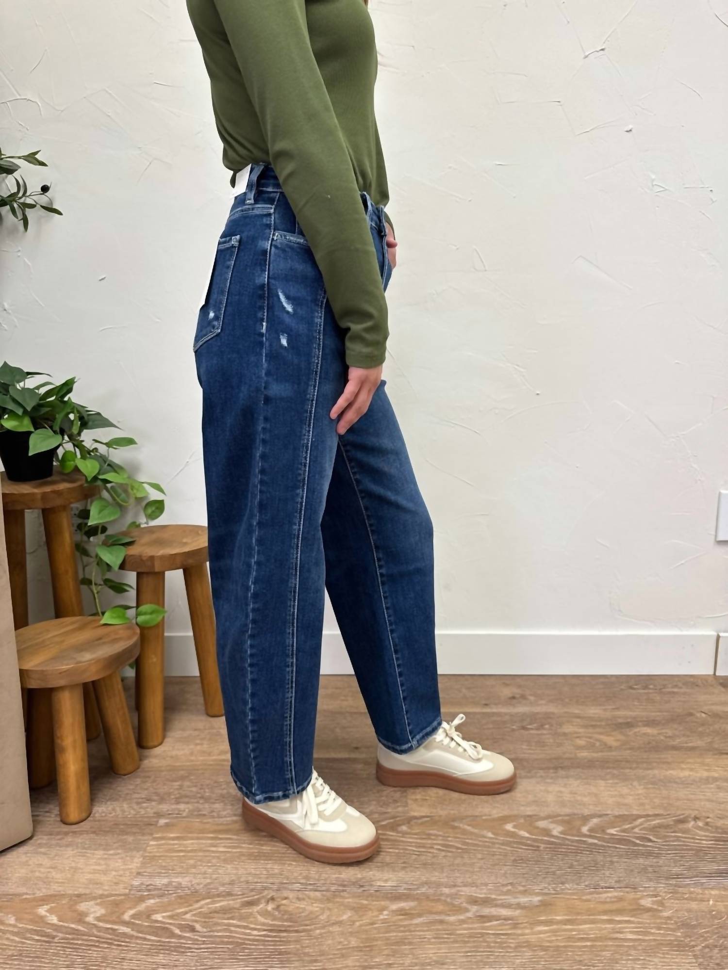 VERVET BY FLYING MONKEY High Rise Barrel Jeans in dark wash - women's jeans - view 5