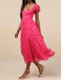 Lulus Women's Notable Elegance Applique Bustier Midi Dress in fuchsia - women's dress - alternate view