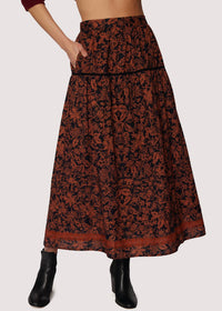 LOST + WANDER Lady Siena Maxi Skirt in brown floral - women's skirt