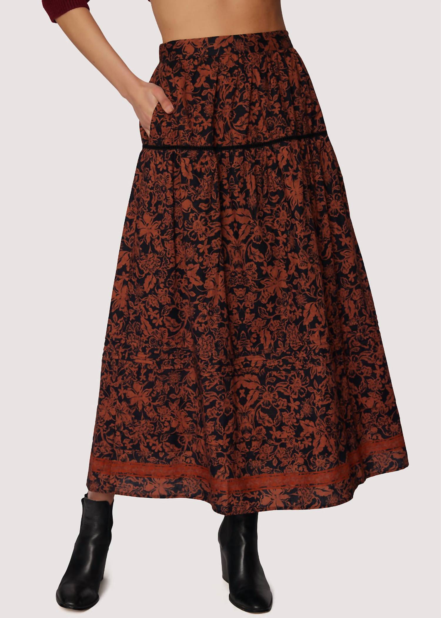 LOST + WANDER Lady Siena Maxi Skirt in brown floral - women's skirt