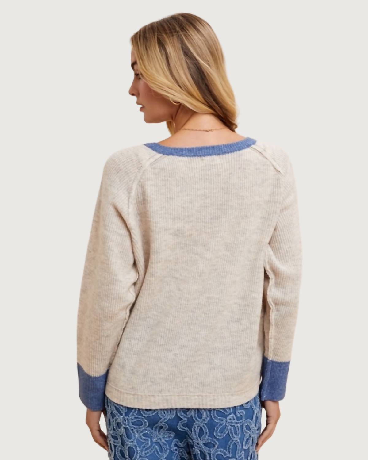 AnnieWear Emilie Button Down Sweater in beige - women's sweater - detail view