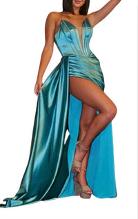 Portia&Scarlett - Strapless Fitted High Slit Gown