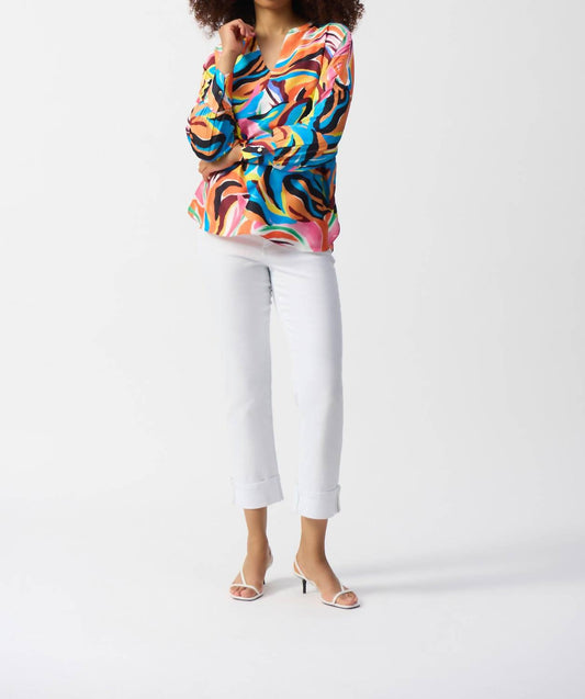 Joseph Ribkoff - Satin Abstract Print Boxy Topi