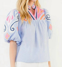 Thml - Puff Sleeve Embroidery Textured Top